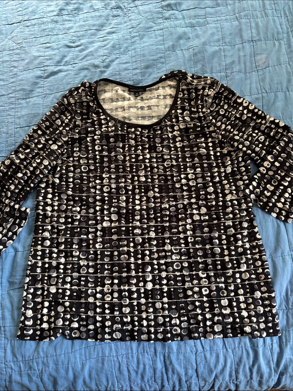 Notations Black and White Long Sleeve Scoop Neck Top